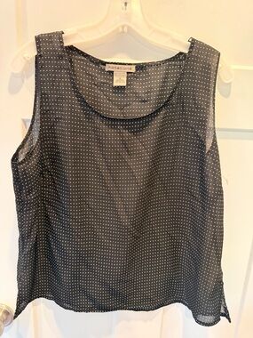 Notations Black White Polka Dot Sleeveless Blouse XL Sheer Lightweight Top